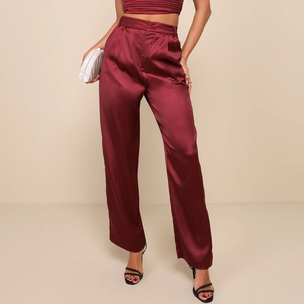 Lulu's Burgundy Satin Trousers
